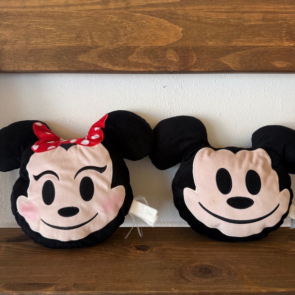 2pc Disney Emoji Mickey Minnie Mouse Plush Face Pillow Cushion Set Just Play